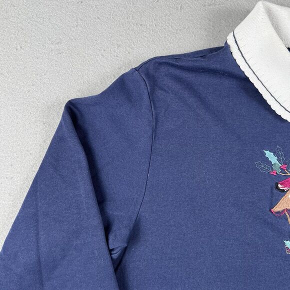 Vintage Grandma Sweater Womens Large Blue Cardinal Bird House Embroidered Collar - Picture 6 of 16